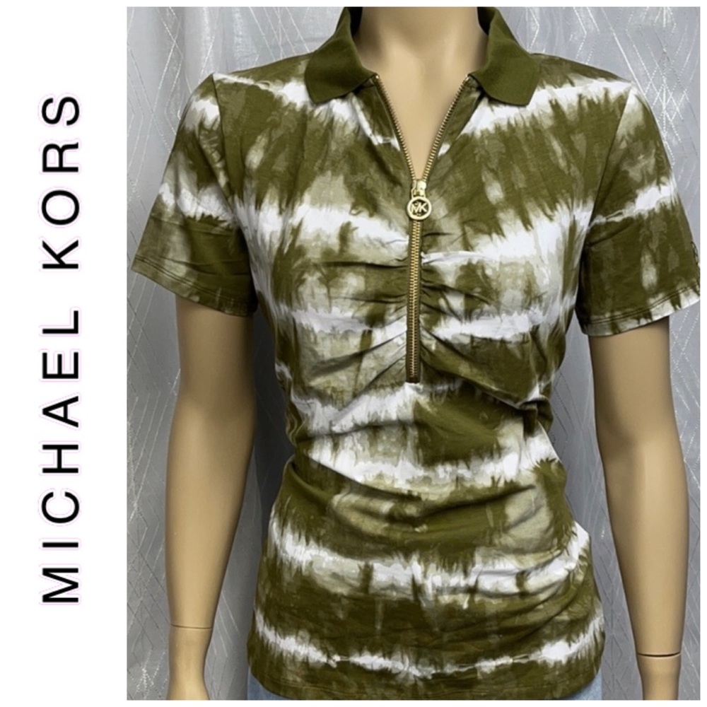Michael Kors Tye Dye Collar Zip Tee - Picture 1 of 12